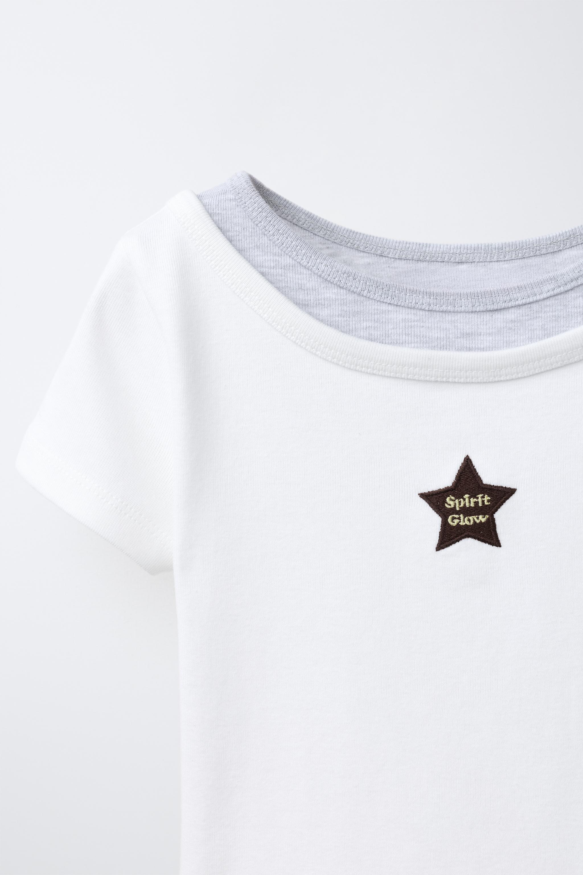 EMBROIDERED STAR DOUBLE COLLAR T-SHIRT